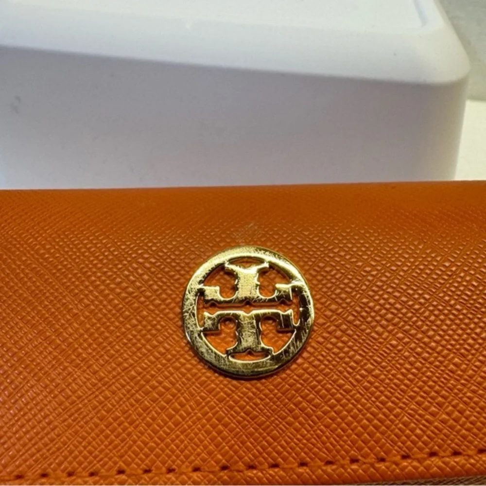 Authentic Tory Burch Orange Eyeglass Sunglasses Case Gold Logo Preppy Chic